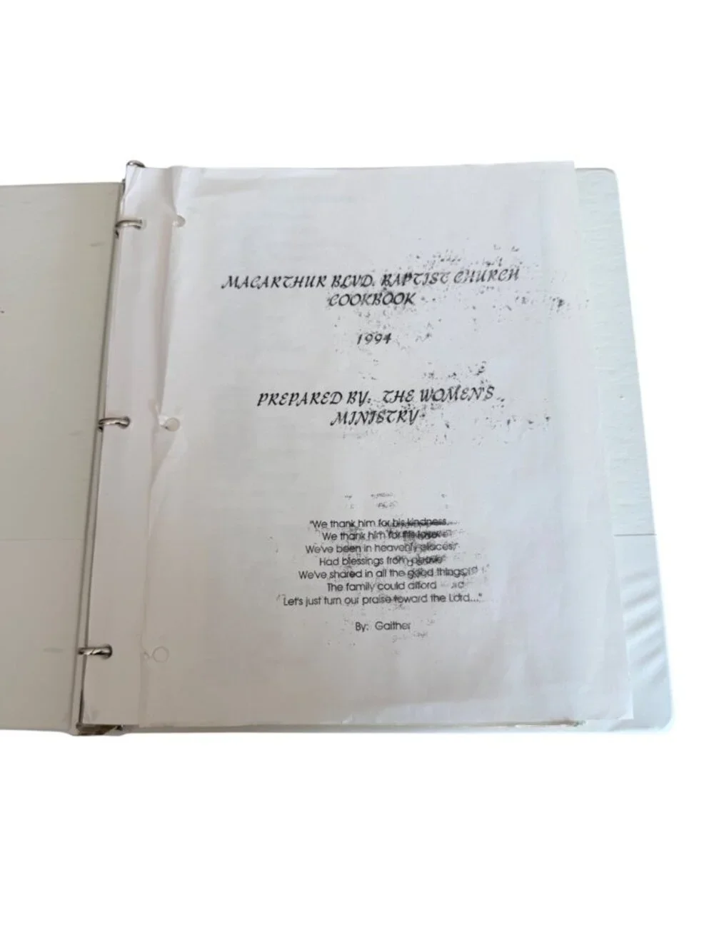 MacArthur Blvd Baptist Church Cookbook 1994 Womens Ministry Recipes Binder